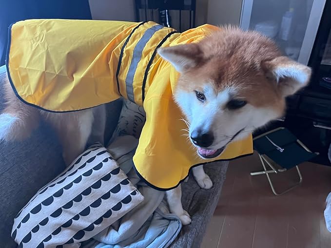 Dog Raincoat - Reflective Dog Rain Jacket with Hoodie Lightweight Waterproof Rain Coat for Small Medium Large Dogs (Medium, Yellow)