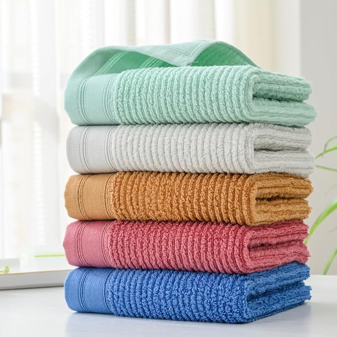 YiLUOMO Pink Hand Towel Set of 2 Ribbed Striped 100% Cotton Quick Dry Soft and Absorbent Bathroom Decorative Hand Towel 13 x 29 Inch