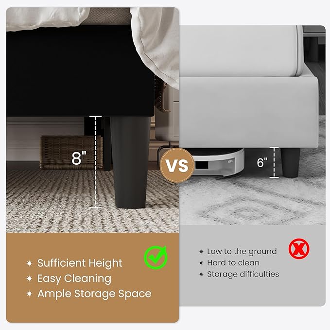 SHA CERLIN Queen Size Bed Frame with Charging Station & Storage Headboard, Velvet Platform Bed with Upholstered Modern Wingback Design, Wooden Slats Support, No Box Spring Needed, Easy Assembly, Black