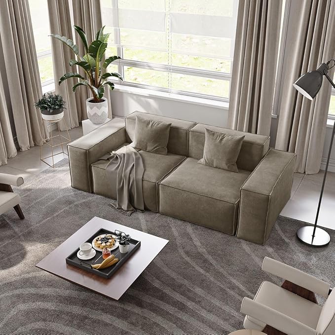 POVISON 83" Modular Sectional Sofa for Living Room Modern Large Sectional Couches Velvet Loveseat Oversized Deep Seat Sofa Set 2 Seater Big Comfy Cloud Couch for House Office