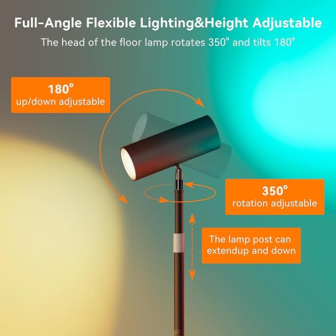 Spotlight Floor Lamp, Tall LED Standing Lamp with Remote/Touch Control, 2700K-6500K, Multi Color Changing, Reading Floor Lamp for Living Room, Bedroom, Office & Wall Art, Black RGB