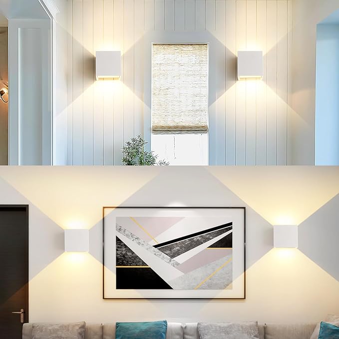 LED 20W Outdoor Wall Lights Exterior/Interior 3 Colors Adjustable Wall Sconce Up and Down Light Porch Lights IP65 Waterproof Exterior Wall Sconce Modern Outdoor Lighting Square Aluminum White