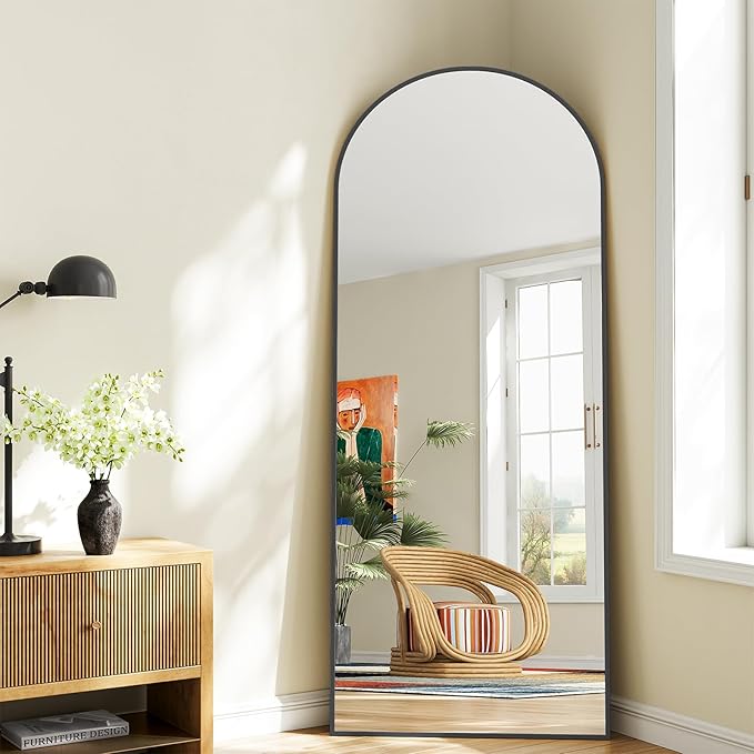 Mirror Full Length, 28"x71" Large Arched Floor Full Length Mirror with Stand, Room Decor Big Full Body Floor Mirror with HD Tempered Glass Aluminum Frame for Bedroom Living Room, Black