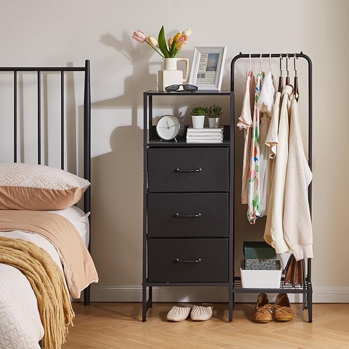 Clothes Rack with Shelves and Hanging Rod, 3 Drawers Small Coat Hanger, Reversible Clothes Rack, Black YD-TM081B