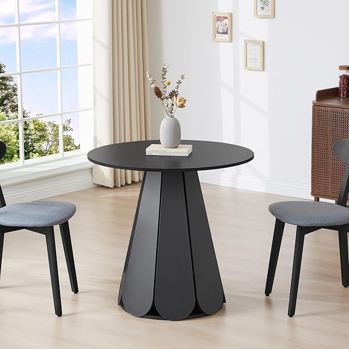 31.5 inch Small Round Dining Table, Modern Kitchen Table for 2 to 4 Person, Farmhouse Wood Circle Dining Room Tables with Pedestal Base, Space Saving Dinner Tables for Apartment, Small Space, Black