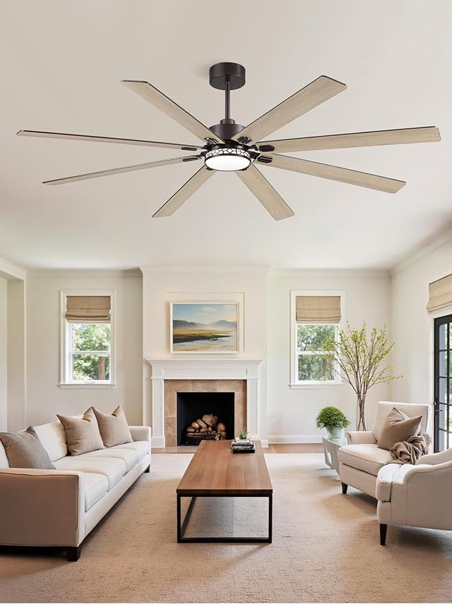 Fanbulous Modern Farmhouse 84 Inch Large Ceiling Fan, 6-Speed Reversible DC Industrial Ceiling Fans with Lights for Shop/Living Room/Covered Outdoor-Oil Rubbed Bronze