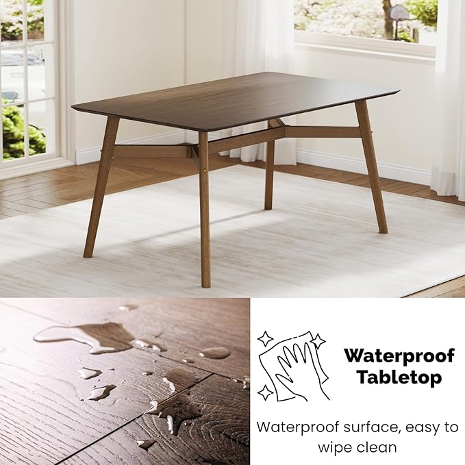 DUOMAY Modern Wooden Dining Table for 4-6 People, 59" Large Rectangular Dinner Table with Wood Legs for Home Dining Room Restaurant Farmhouse Kitchen, Brown