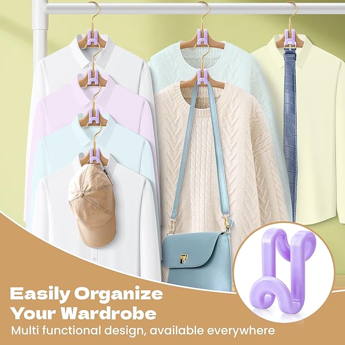 Mlici Hanger Extender Space Saver for Closet, 60 Pack Clothes Hanger Connector, Clothes Extender Hooks for Stacking Closet Organization (Purple)