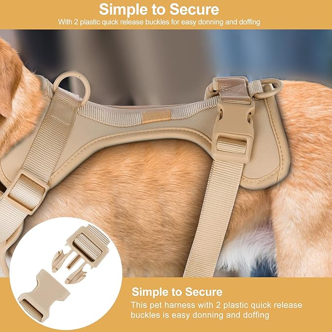 No Pull Lightweight Dog Harness: Adjustable Durable Breathable Mesh Pet Vest Harness with Soft & Comfortable Cushion, for Small Medium Large Dogs (L, Sand Color)