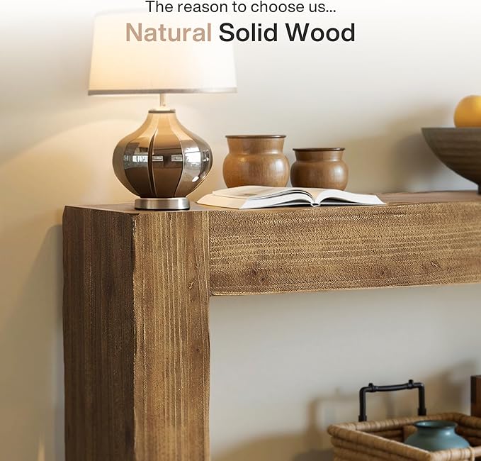 Tribesigns 63-Inch Solid Wood Console Sofa Table, Farmhouse Long Entryway Table Behind Couch for Living Room, Entrance, Hallway, Foyer, Easy Assembly