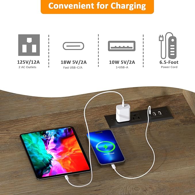 Foldable 38" Console Table with Charging Station & Storage, Side Table with Charging, Entryway Table with Anti-Tip Design,Rustic,Rustic Brown