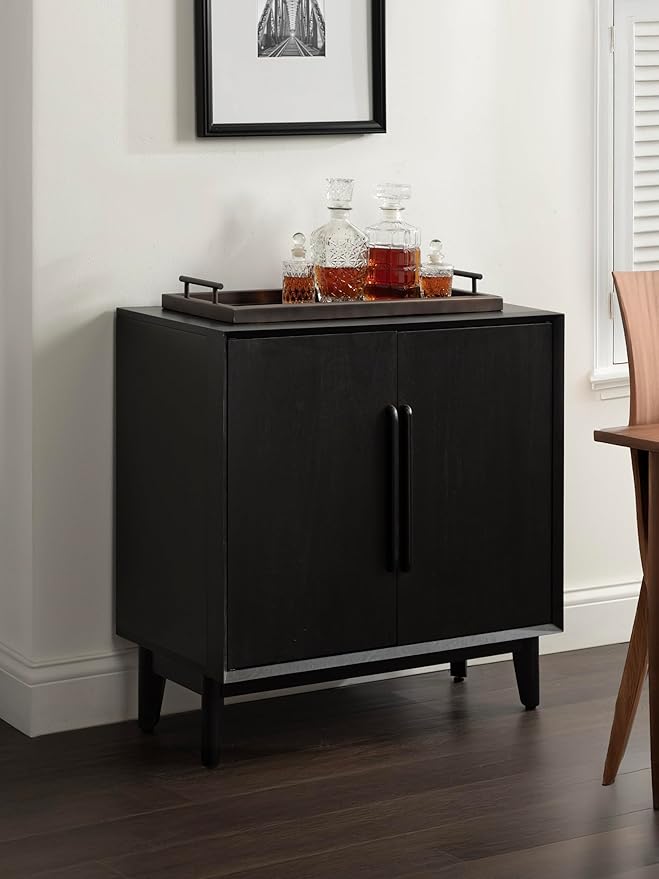 Kate and Laurel McCutcheon Modern Two-Door Mango Wood Floor Storage Cabinet, 30 x 15 x 30, Black, Transitional Living Room TV Stand for Use as Sideboard Buffet Cabinet or Bar Storage Buffet