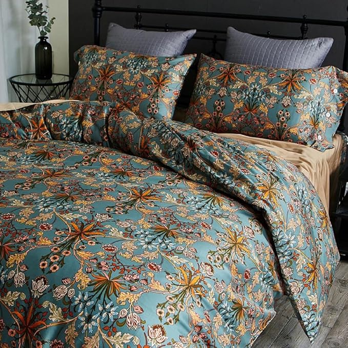 Vintage Style Boho Floral Duvet Cover Queen Percale Cotton Comforter Cover Medallion Paisley Print Bedding Set Vibrant Bohemian Flower Comforter Cover Boho Farmhouse Duvet Quilt Cover with Zipper Ties