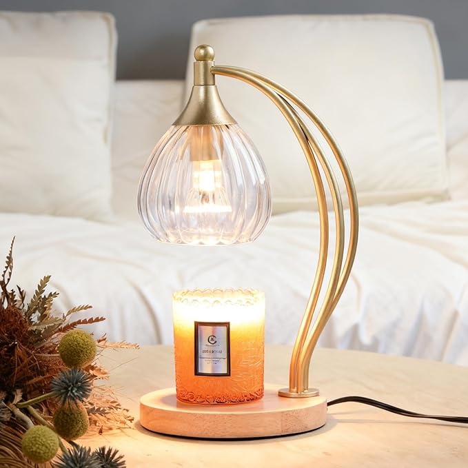 Candle Warmer Lamp with Timer - Dimmable Candle Warmer for Jar Candles-Electric Candles Warmers Light Birthday Gifts for Women Mom House Warming Gifts New Home Decor Gold and Transparent 2 Bulb
