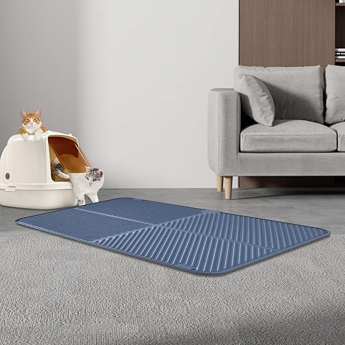 Silicone Cat Litter Mat, Scratch-Resistant Litter Trapping Mat, Waterproof & Non-Slip Litter Box Mat, Highly Effective for Collecting Litter (Grey, 24x15x0.26 in)