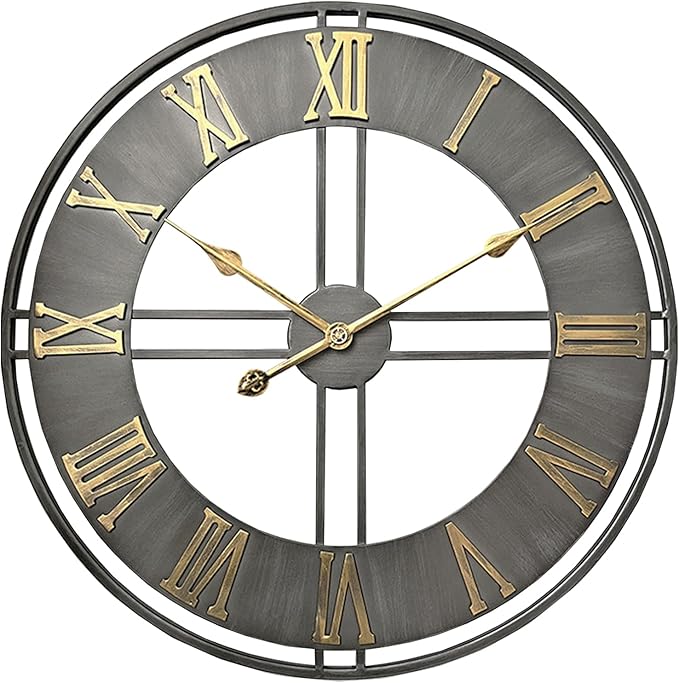Large Wall Clock,20inch Metal Wall Clocks,Quality Quartz Movement Roman Numerals Clock for Living Room Bedroom Kitchen Decor,Silent Oversize Clock Battery Powered
