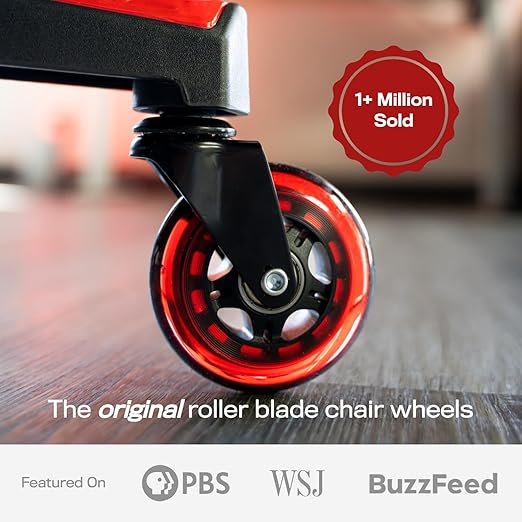 The Office Oasis Original Rollerblade Office Chair Wheels (As Seen On PBS) - Smooth & Quiet Casters - Safe for Hardwood Floors & Carpet - Easy Installation with Universal Fit - Set of 5 - Red