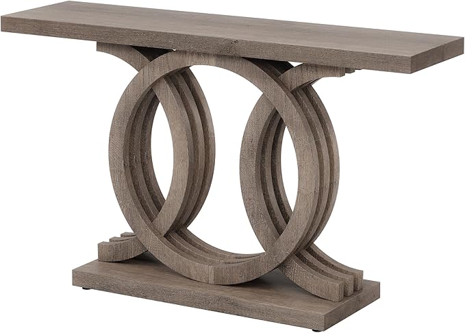 Tribesigns 55-Inch Console Table with Geometric Wood Base, Modern Entryway Table with Thick Tabletop for Living Room, Hallway, Foyer, Brown