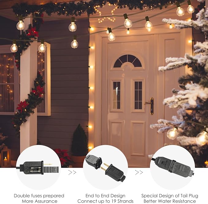 Mlambert 100Ft(2x50Ft) Outdoor String Lights, G40 Globe Patio Lights with 50+4 Waterproof Hanging LED Bulbs for Balcony Gazebo Deck Tents-Black Wire