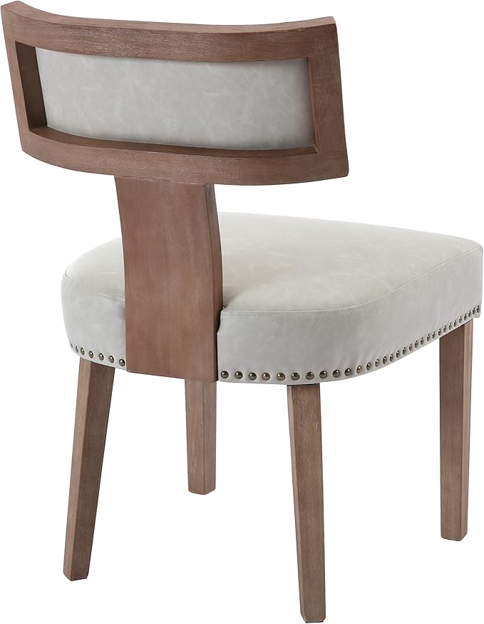 Mid Century Modern Dining Chairs Set of 2 PU Leather Upholstered Kitchen Side Chairs with Nailhead Trim, Modern Kitchen Armless Solid Wood Dining Chairs, Grey