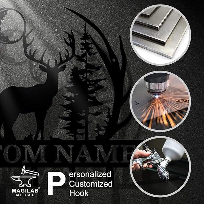 Personalized Custom Name Forest Deer Wall Keys Hooks,Metal Forest Deer Art Clothes Hooks,Metal Forest Deer Wall Home Storage Decorative,For Front Door, Hallway, Kitchen, Bedroom,Keys,Hats (Style J)