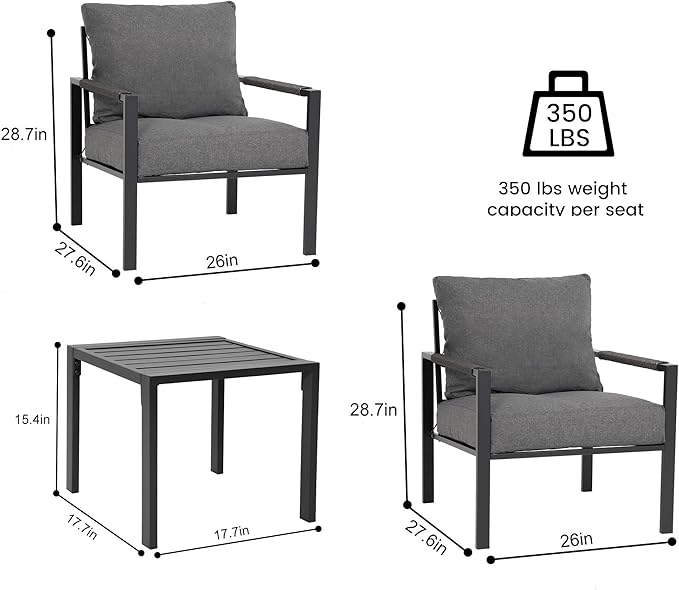 Sundale Outdoor 3 Pieces Patio Set Outdoor Metal Furniture Sets with 2 Armchairs and Side Table, Outdoor Single Sofa Set for Garden, Backyard, Porch, or Balcony, All-Weather Metal Chairs with Cushions