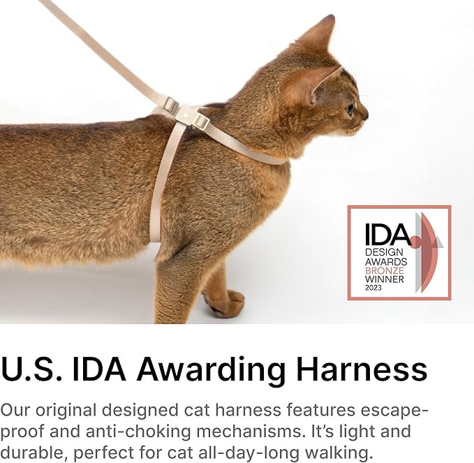 Cat Harness Escape-Proof Anti-Choking Adjustable Nylon Harness Lightweight with Anodized Aluminum Buckle, Ideal for Cats Outdoor Walking Training, IDA Award (Midnight Black, M (17.7"))
