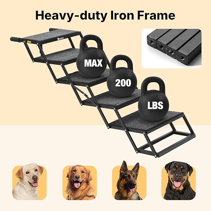 Veehoo Foldable Dog Stairs for Large Dogs, 5 Steps Folding Dog Ramp for Car Truck SUV 17" Wide, Heavy Duty Outdoor Pet Steps Ladder with Non Slip Rug Surface for Old Dogs, Support up to 200 lbs