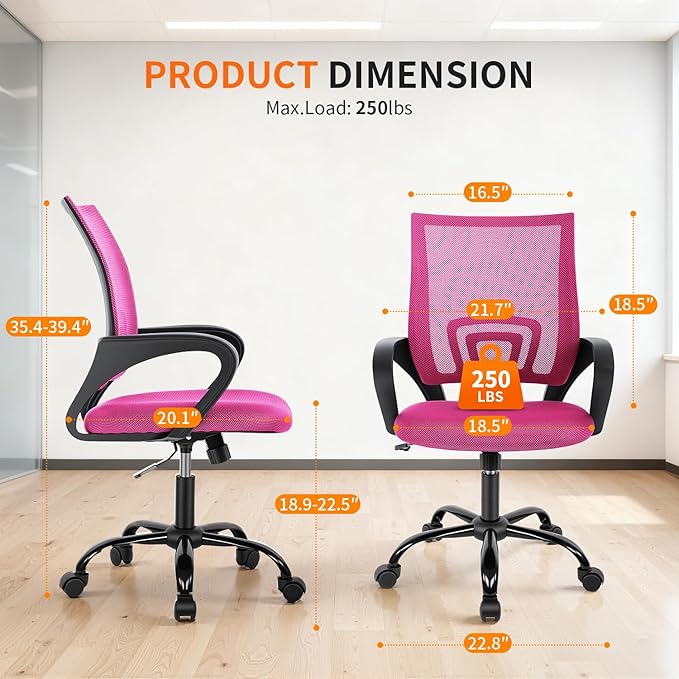 BestOffice Office Chair Ergonomic Cheap Desk Chair Mesh Computer Chair Lumbar Support Modern Executive Adjustable Stool Rolling Swivel Chair for Back Pain (Pink)
