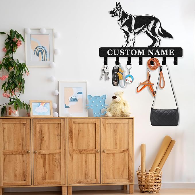 Personalized Dog Leash Holder for Wall - Custom Metal Wall Mount, Dog Leash Hooks, Coat Rack Key Organizer for Entryway