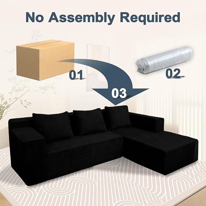 ANONER 103" Sectional Cloud Couch with L-Shape Chaise, Modular Sofa with Deep Seat, Free Combination Cloud Couches for Modern Minimalist Living Room Apartment, No Assembly Required, Black