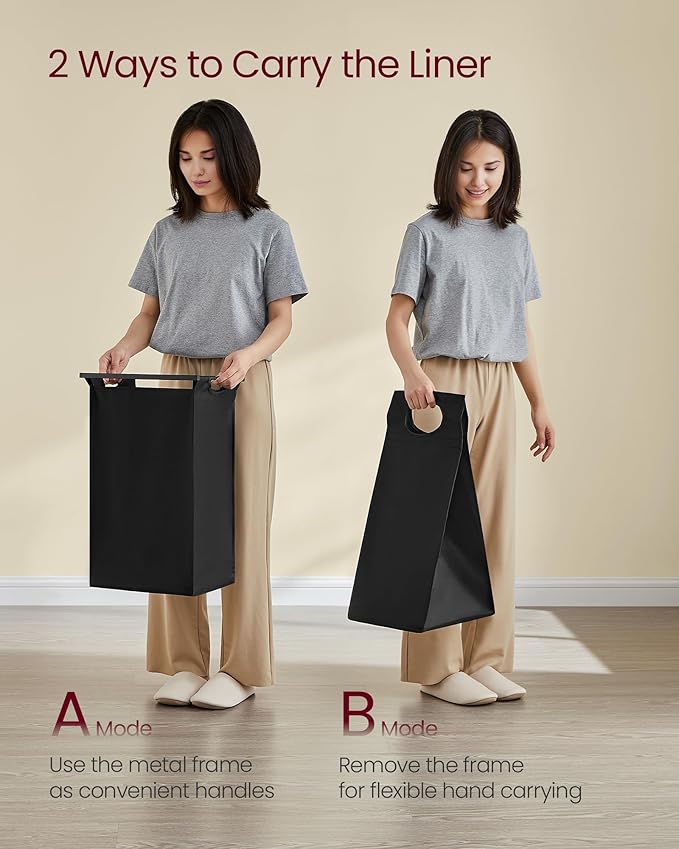 VASAGLE Laundry Hamper, Laundry Basket, Laundry Sorter with 4 Pull-Out and Removable Bags, Shelf, Metal Frame, 4 x 10.6 Gallons (40 L), 45.7 x 13 x 28.4 Inches, Ink Black and Rustic Brown UBLH401B01