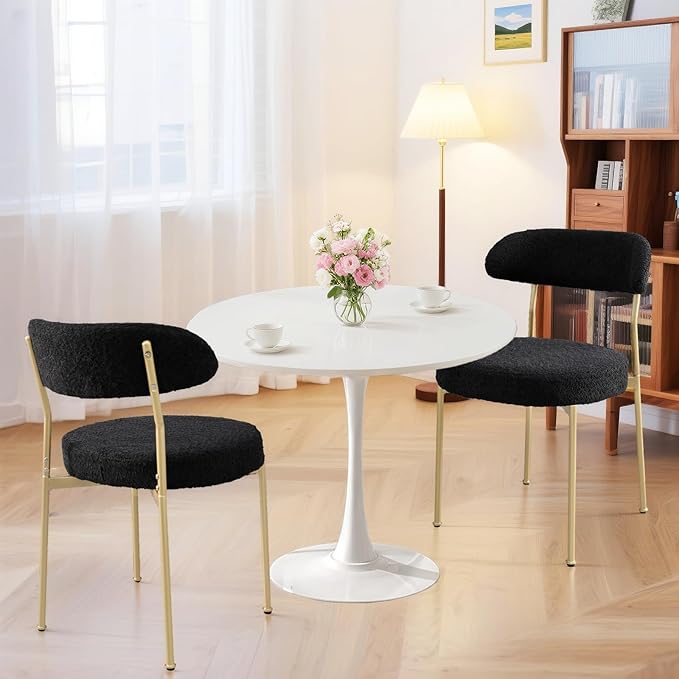 SoarFlash Kitchen Table and Chairs for 2, 24" Dining Table Set for 2 with Boucle Upholstered Chairs, 3 Piece Round Kitchen Table Set, Dining Room Table Set for Small Space, Apartment