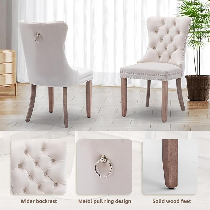 SoarFlash Kitchen Table and Chairs for 2, 31.5" Dining Table Set for 2 with Velvet Upholstered Chairs, 3 Piece Round Kitchen Table Set, Dining Room Table Set for Small Space, Apartment, Beige/White