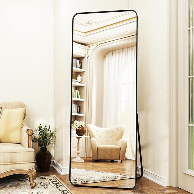 Full Length Mirror 23"x66", Large Floor Mirror with Rectangle Rounded Corners, Gold Aluminum Alloy Frame, Wall Mirror for Full Body