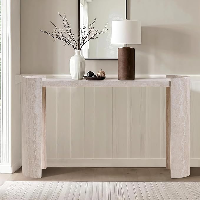 LKTART 53" MDF Console Table for Entryway, Narrow Entryway Table with Faux Mars Marble Pattern, Couch Table Behind Sofa with Curved Legs for Living Room Hallway Foyer