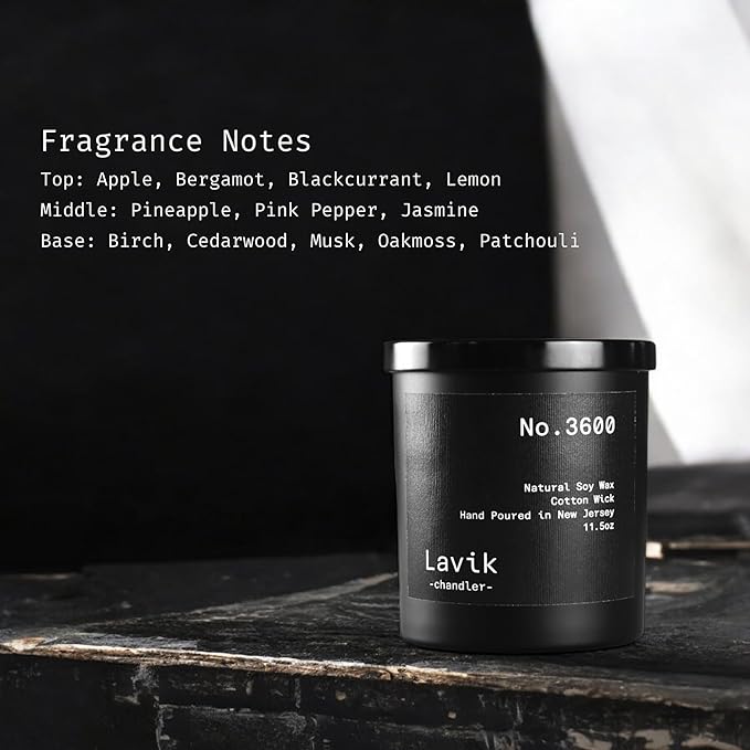 Luxury 11.50oz Scented Candle with grounding Base Notes of Birch, Cedarwood, Musk, Oakmoss, and Patchouli. Natural Soy Wax, Cotton Wick, Matte Black Jar. Gift or Elegant Decor for Home & Office