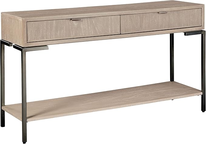 Hekman Furniture Sofa Table Scottsdale Finish, 2 Box Drawers Single Bottom Shelf Square Metal Legs Wooden Surface, Mindi Veneer Solid Material Best Coffee Table for Living Room & Home Decor