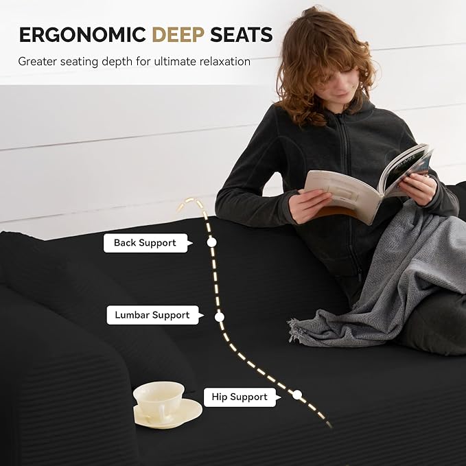 128" Oversized Modern Curved Sofa,Boneless Cloud Sectional Couch with Deep Seat,No Assembly Required Corduroy Couches for Living Room,Black,1 PCS