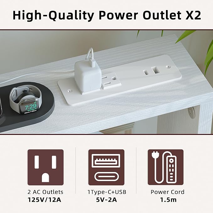 TIQLAB Sofa Table, 79 inch (1.2'' Thickness) Long Console Table Behind Couch, Narrow Entryway Table with Angled Metal Frame, Industrial Console Table, White