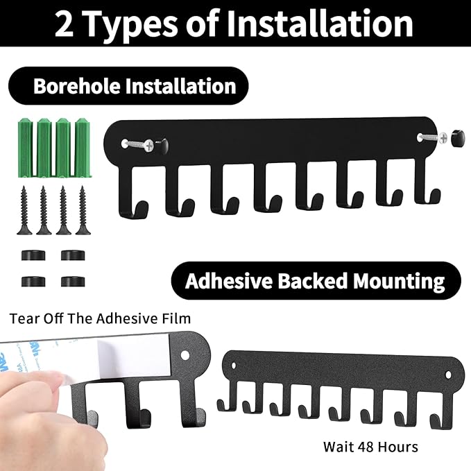 2 Pack Key Holder Wall Mount, Key Holder for Wall,Key Wall Holder, Key Hooks Hanging Keys, Key Hanger Wall Mount with 8 Hooks, Key Rack for Living Room, Kitchen, or Bathroo