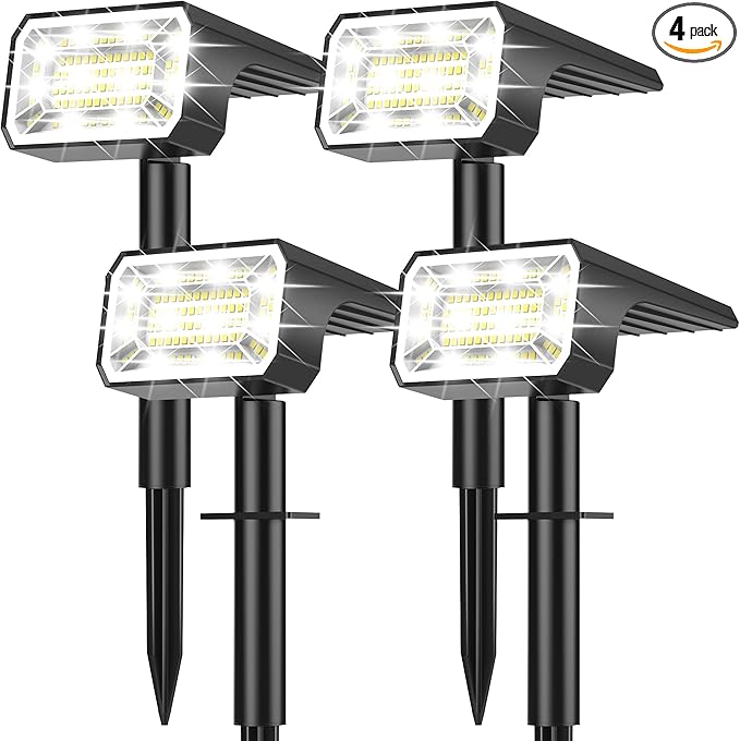 Solar Spot Lights Outdoor Waterproof IP65, [4 Pack/100 LED/4 Modes] 2-in-1 Solar Landscape Spotlights, Auto On/Off High Lumens Spot Lights for Outside Yard Garden Pathway(Cool White)