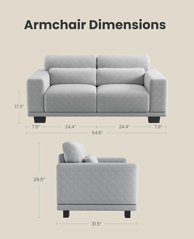 Amada 65" Loveseat Sofa, 2 Seater Couch with Deep Seats and Wide Armrests for Living Room, Comfy Couch with Removable Washable Covers, Easy Assembly