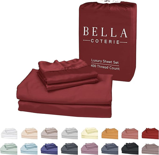 Bella Coterie Luxury Bamboo Viscose 34” Split Top King Size Sheet Set | 1 Fitted Sheet for Sleep Number & Adjustable Beds | 100% Organically Grown | Cooling & Soft | 18” Deep Pocket [Merlot]