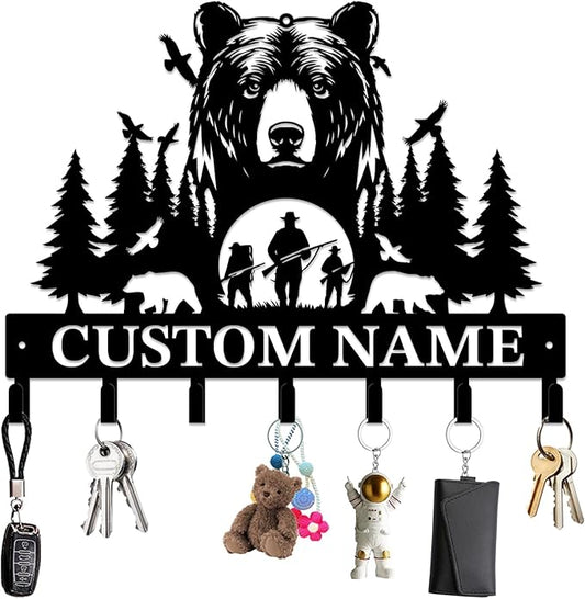Personalized Custom Name Bear Key Wall Hooks,Metal Bear Keys Clothes Hooks,Metal Bear Wall Home Storage Decorative,For Front Door, Hallway, Kitchen, Bedroom,Keys,Hats (Style E)