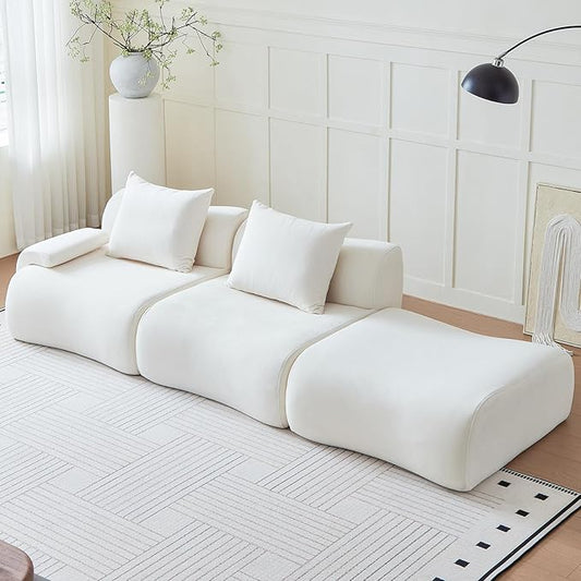 Sectional Couches for Living Room 114" Boneless Couch with Ottoman, Modular Sectional Sofa L Shaped Couch with 2 Seater, Cloud Couches Modern Compressed Sofas No Assembly