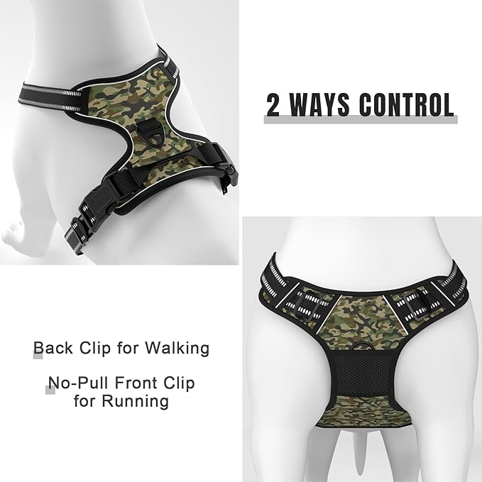 Rnivvi No Pull Dog Harness, Cute Reflective X-Large Sized Puppy Harness, Adjustable Soft Padded Vest for Large Dogs, Heavy Duty Pet Vest with Easy Control Handle for Walking Training, Green Camouflage