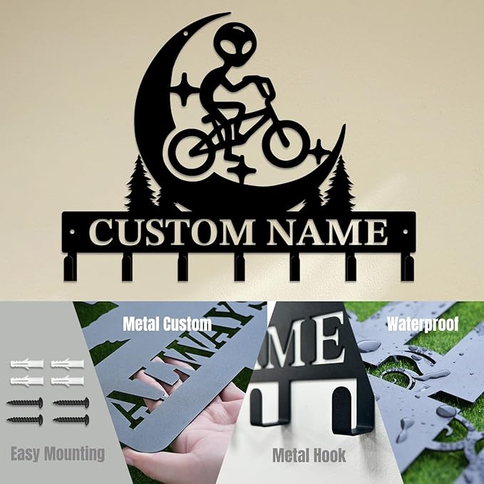 Personalized Custom Alien ET Metal Wall Keys Hooks,Clothes Hooks Alien ET Art coat racks,door holder,Black Alien ET decorations for home,Entrance doors,Hallway, Bedroom,Keys,Hats (Style E)