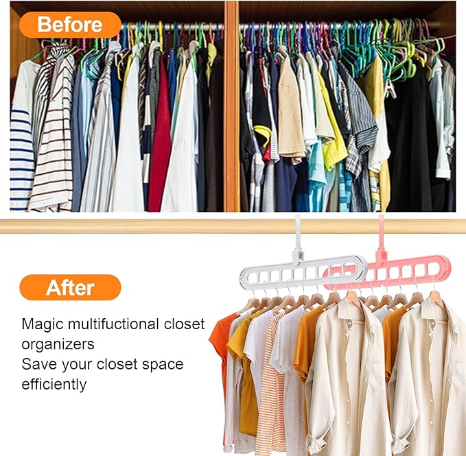 Closet Organizers and Storage, Multifunctional Organization and Storage Home Essentials Magic Space Saving Hangers with 9 Holes for Wardrobe Closet Heavy Clothes
