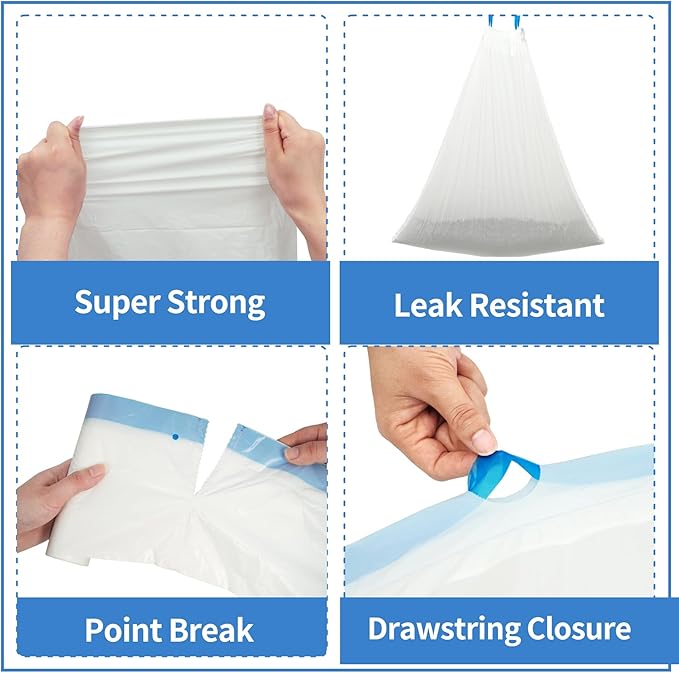 DOEL 60 Count Drawstring Cat Litter Bags for Most Auto Self-Cleaning Litter Box, Cat Litter Box Liners, Replaced Pet Waste Bags, 17.7"x19.7", White Blue (4 Rolls)